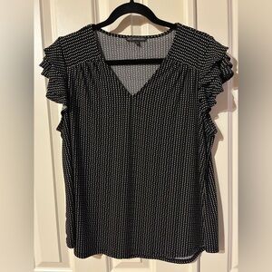 Adrianna Papell Black and White Ruffle Sleeve Blouse